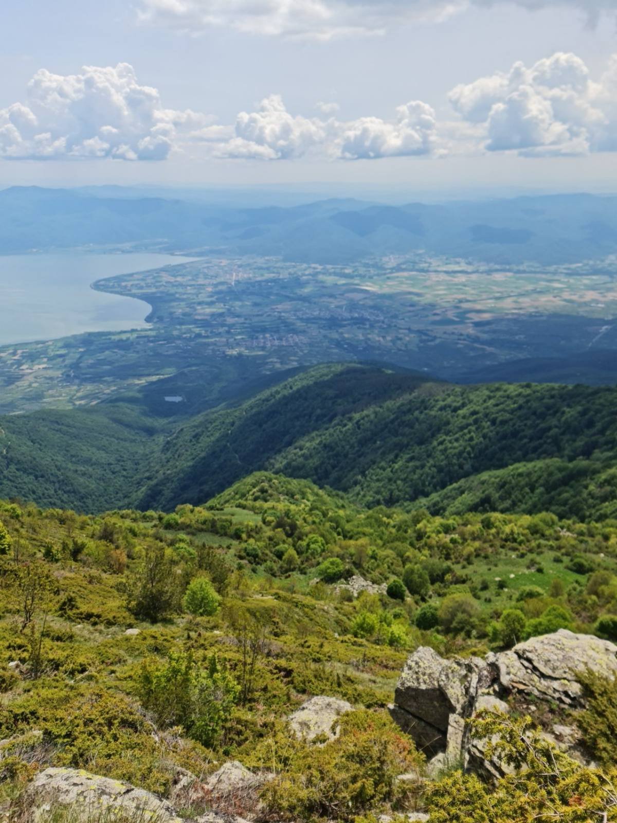 Panoramic mountain view from Belles summit overlooking Lake Kerkini